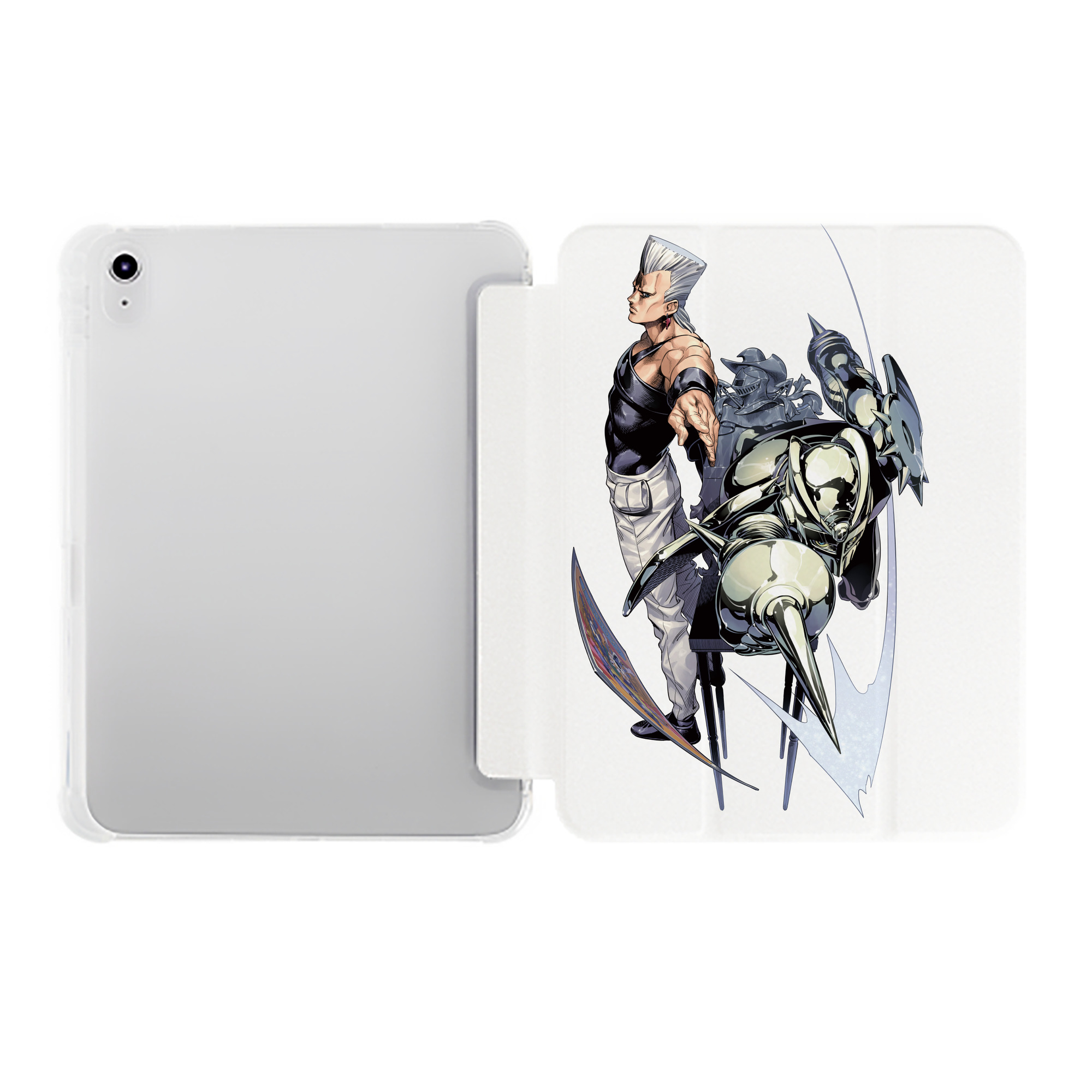 （画像用） ジョジョの奇妙な冒険 ジャン＝ピエール?ポルナレフ JoJo's Bizarre Adventure Jan Pierre Polnareff IPad ケース ペン収納付き 三つ折りスタンド PUレザー×シリコン 対応機種9.5/10.5/10.9インチ
